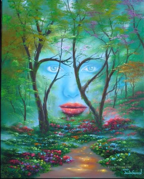  Fantasy Oil Painting - fantasy face in woods